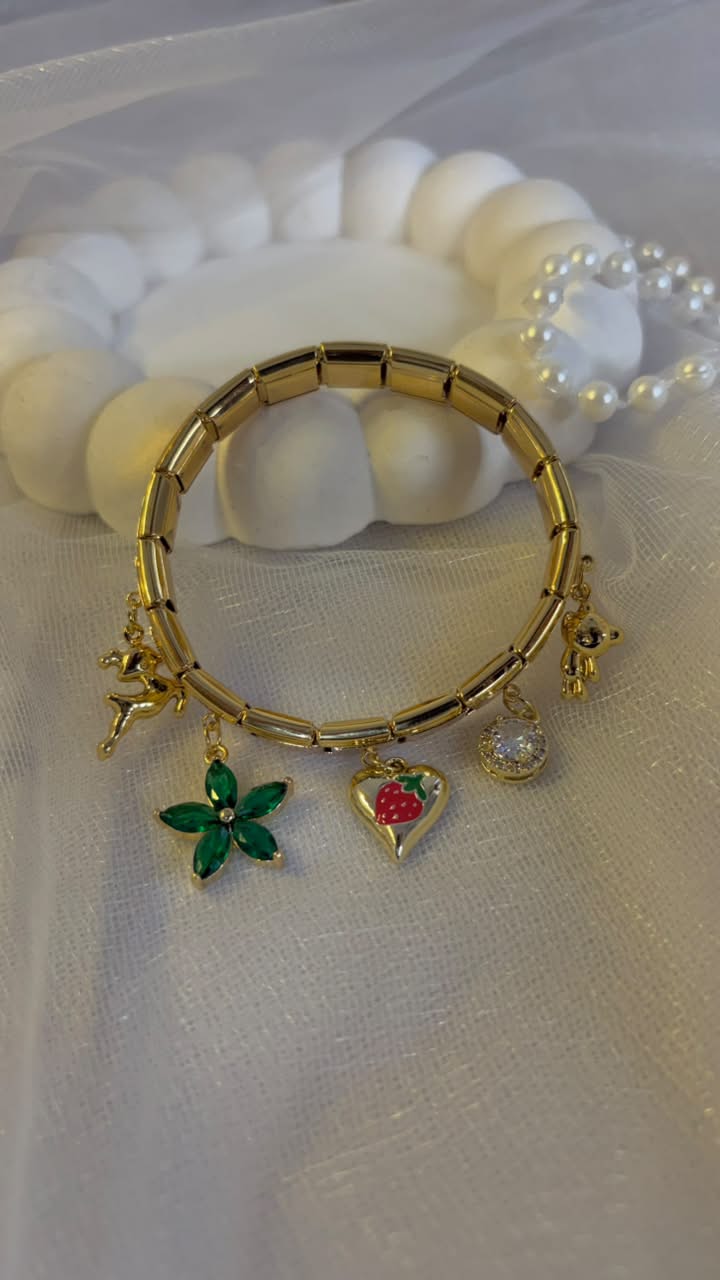 Emerald Strawberry Charm Bracelet